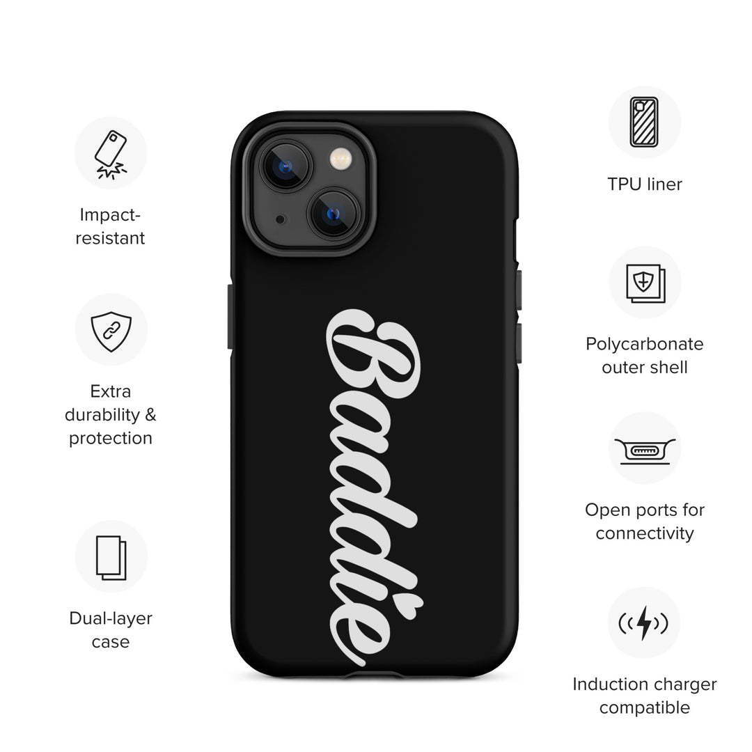 Baddie Tough Black Case for iPhone® (White Print)