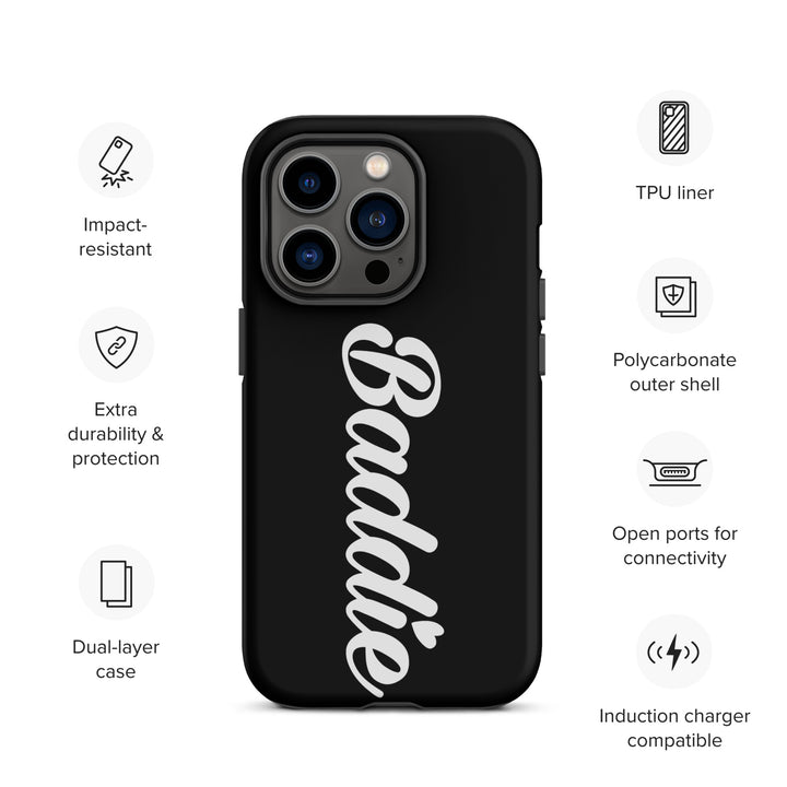 Baddie Tough Black Case for iPhone® (White Print)