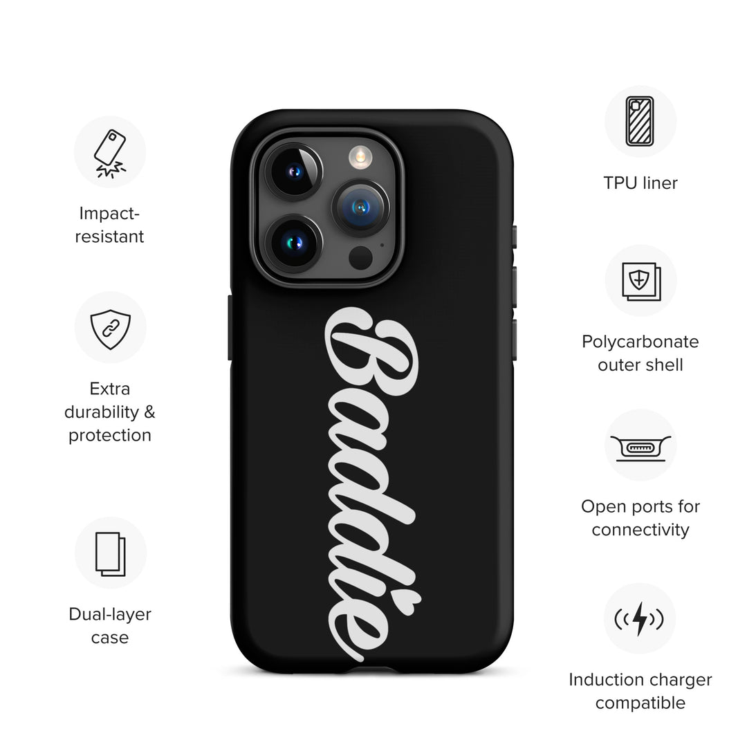 Baddie Tough Black Case for iPhone® (White Print)