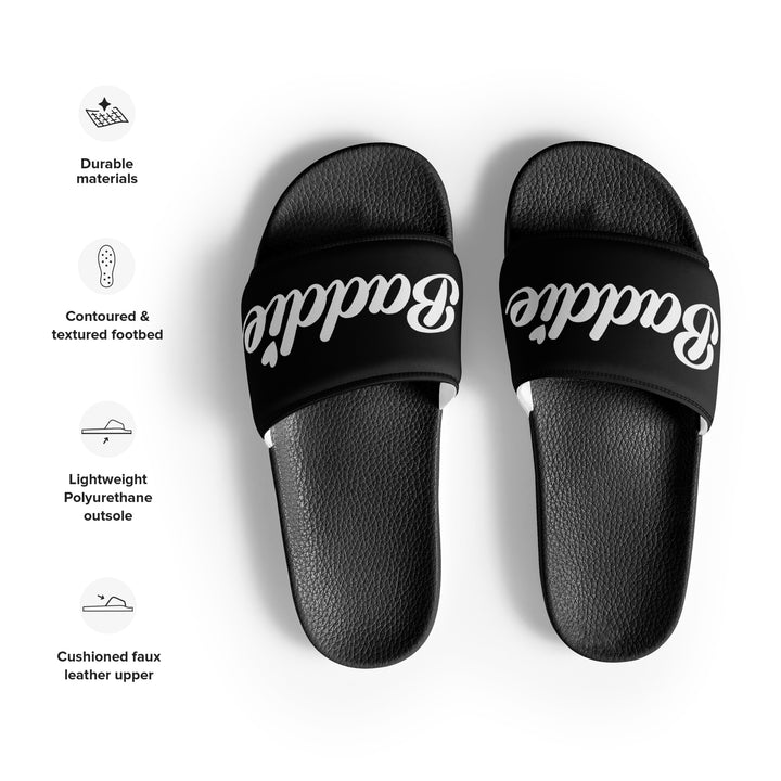 Women's Black slides (White Print)