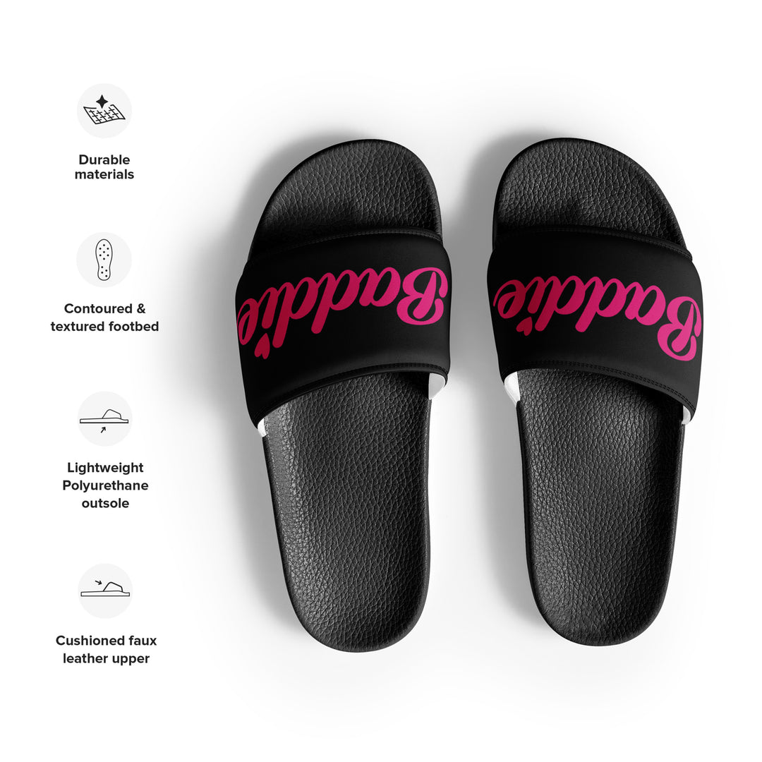 Women's Black slides (Pink Print)