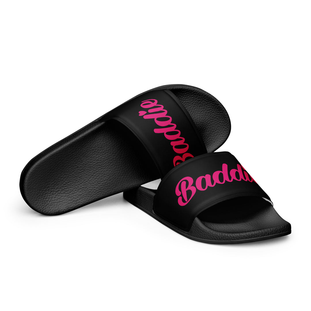 Women's Black slides (Pink Print)