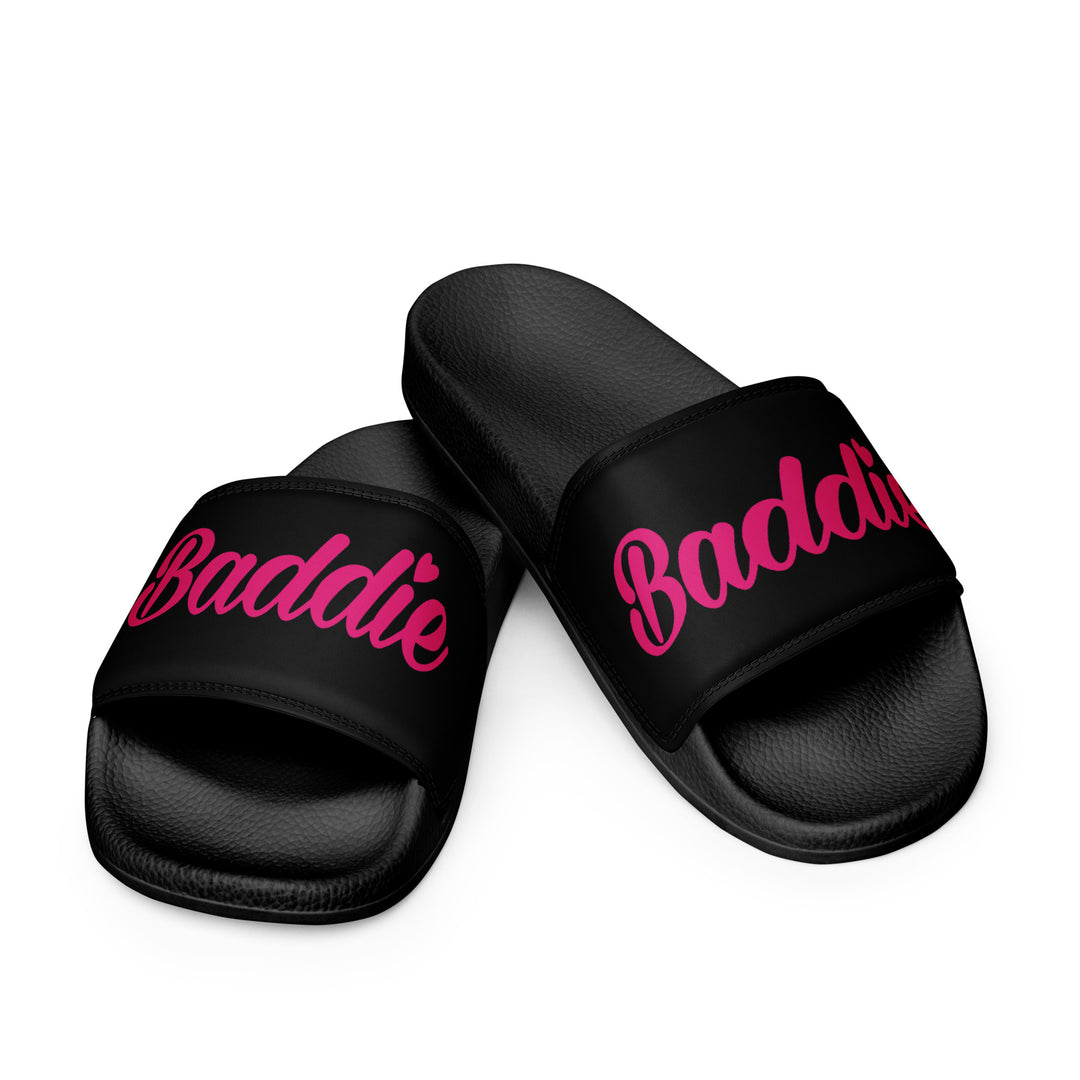 Women's Black slides (Pink Print)