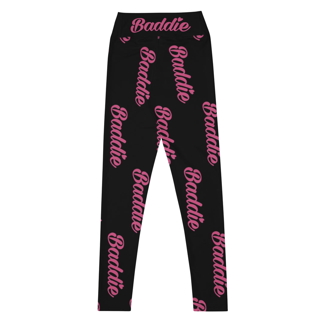 Black Certified Baddie Club Yoga Leggings Baddie in Pink (Vertical)