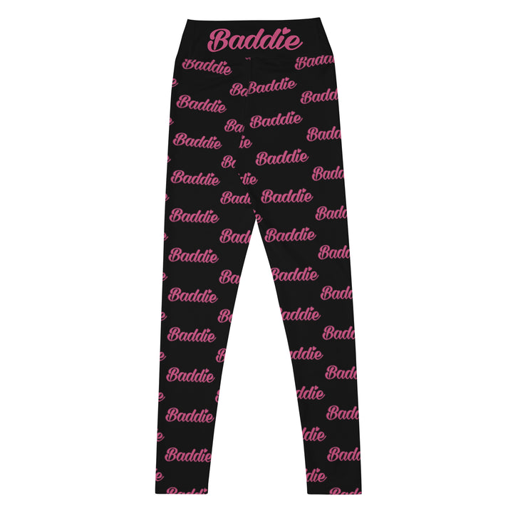 Black Certified Baddie Club Yoga Leggings Baddie in Pink (Horizontal)