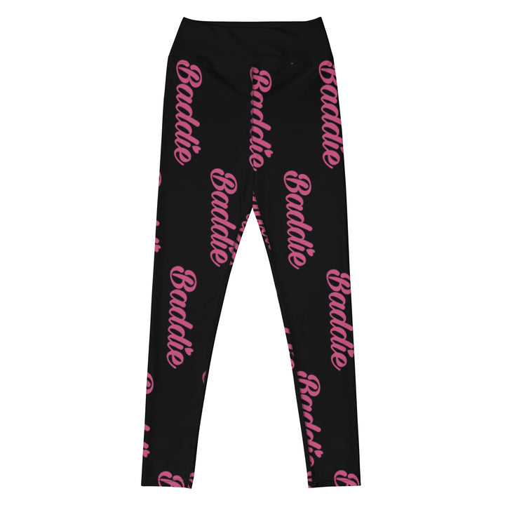 Black Certified Baddie Club Yoga Leggings Baddie in Pink (Vertical)