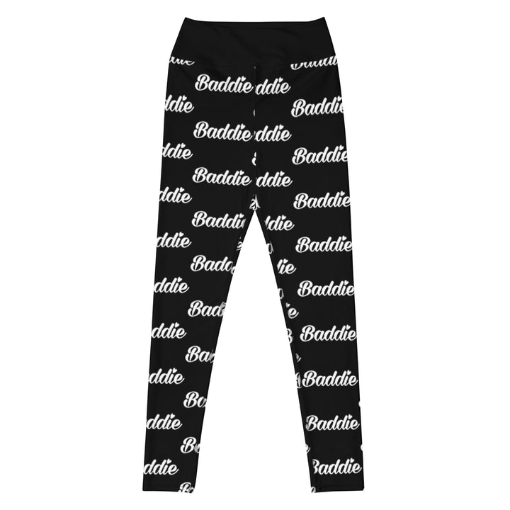 Black Certified Baddie Club Yoga Leggings Baddie in White (Horizonal)