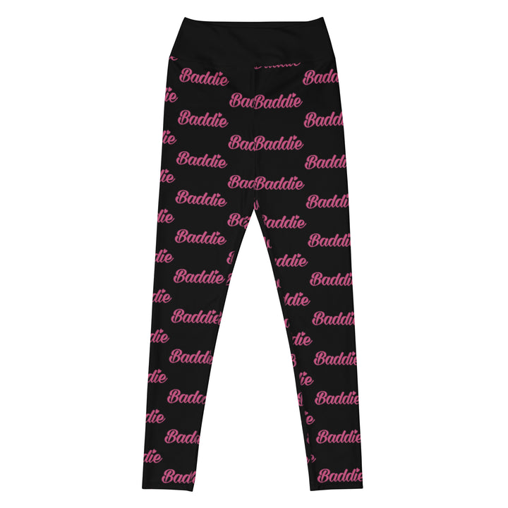 Black Certified Baddie Club Yoga Leggings Baddie in Pink (Horizontal)