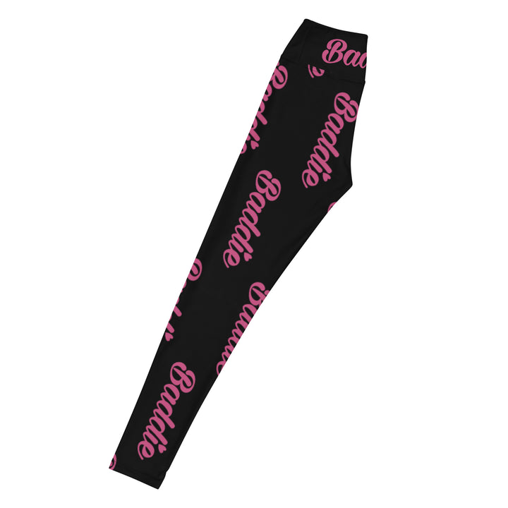 Black Certified Baddie Club Yoga Leggings Baddie in Pink (Vertical)