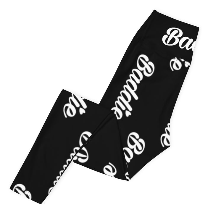 Black Certified Baddie Club Yoga Leggings Baddie in White (Vertical)