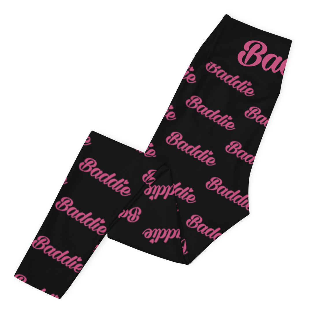 Black Certified Baddie Club Yoga Leggings Baddie in Pink (Horizontal)