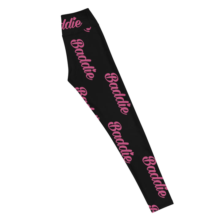 Black Certified Baddie Club Yoga Leggings Baddie in Pink (Vertical)